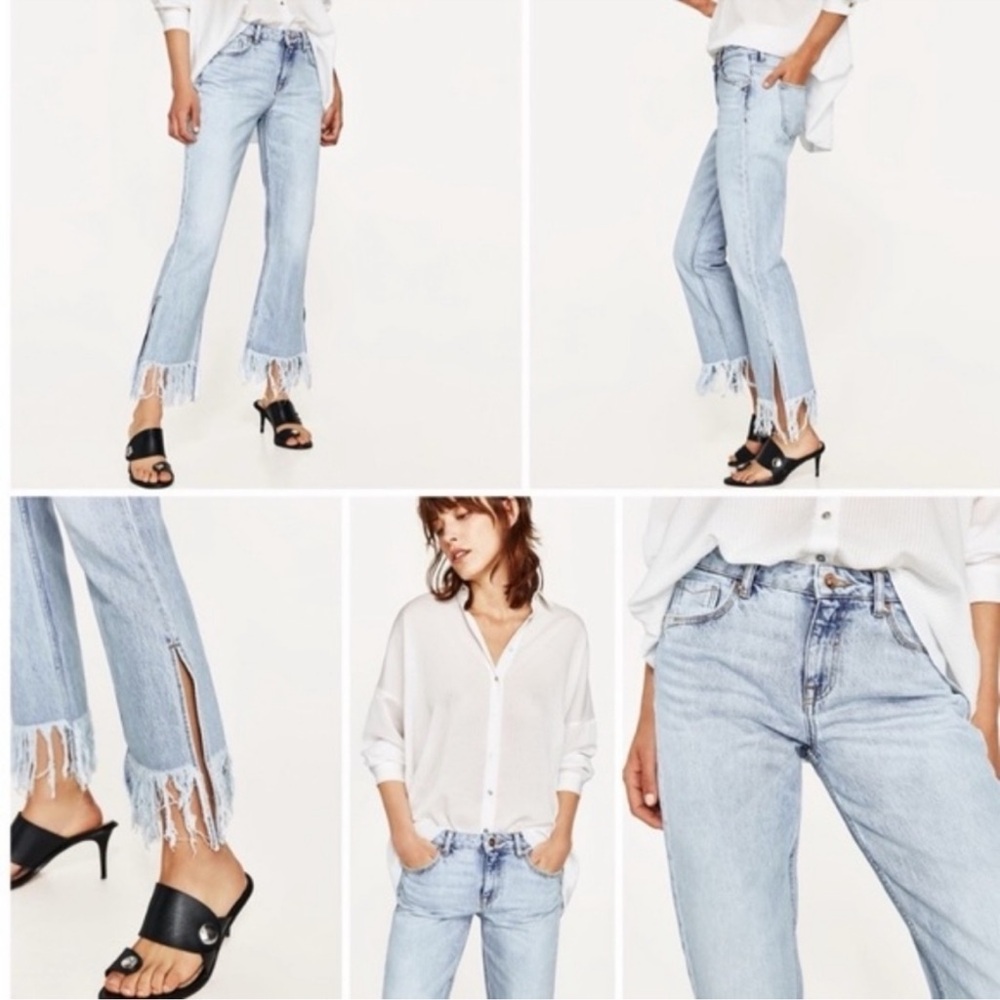 Zara Basic Mid-Rise Fringe Side Slit Crop Jeans Women’s Size 4 - Picture 2 of 13